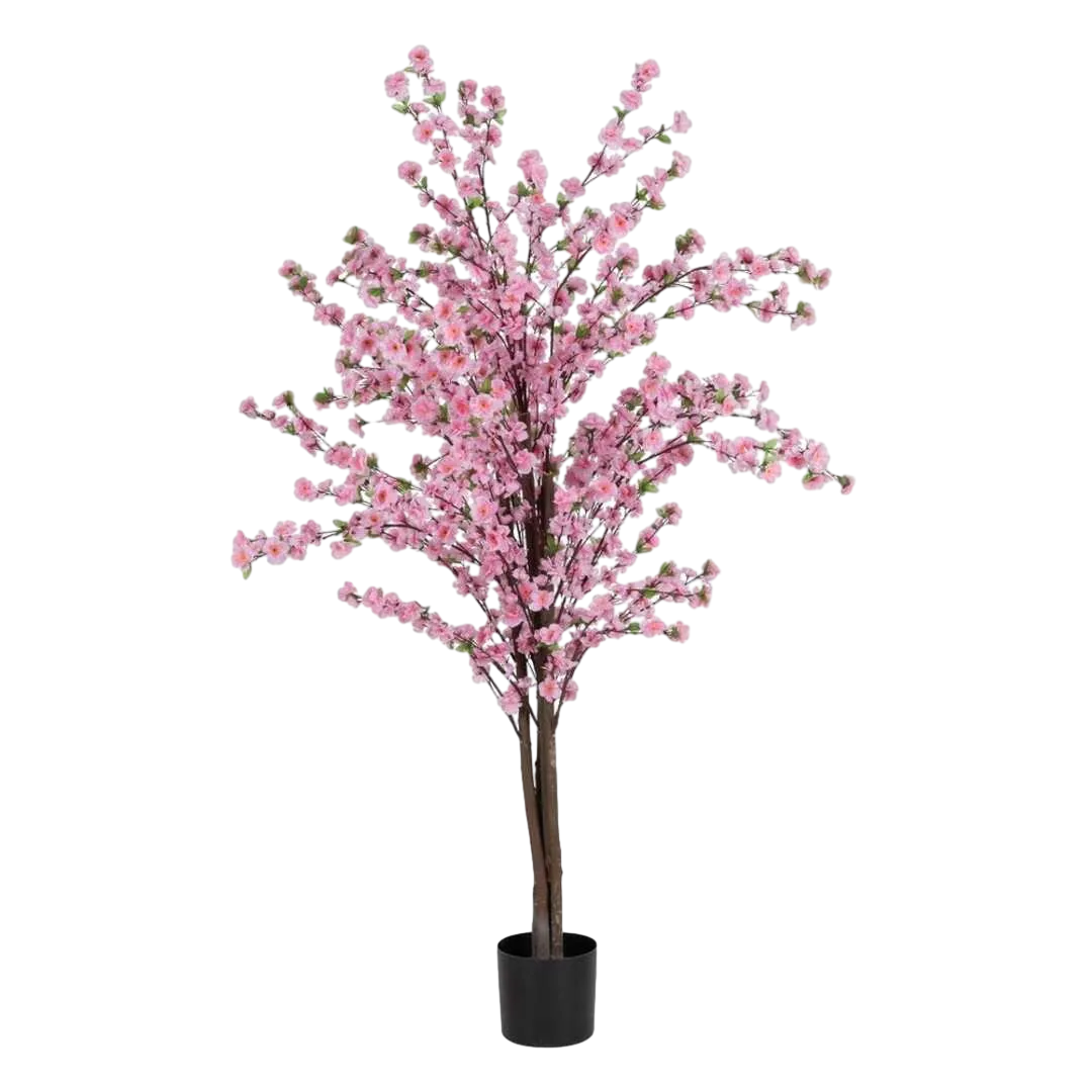 Árbol melocotonero rosa tronco de madera pétalos de tejido y macetero de PVC relleno de cemento 0x0x180cm - Ixia - 612426IX - foto-transparente