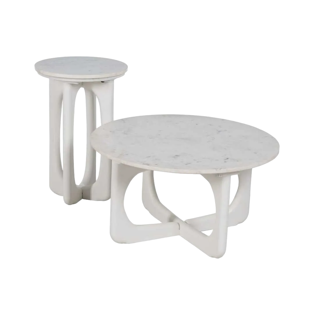Mesa de centro blanca en mármol y madera 75x75x40cm - Ixia - 612438IX - foto-transparente