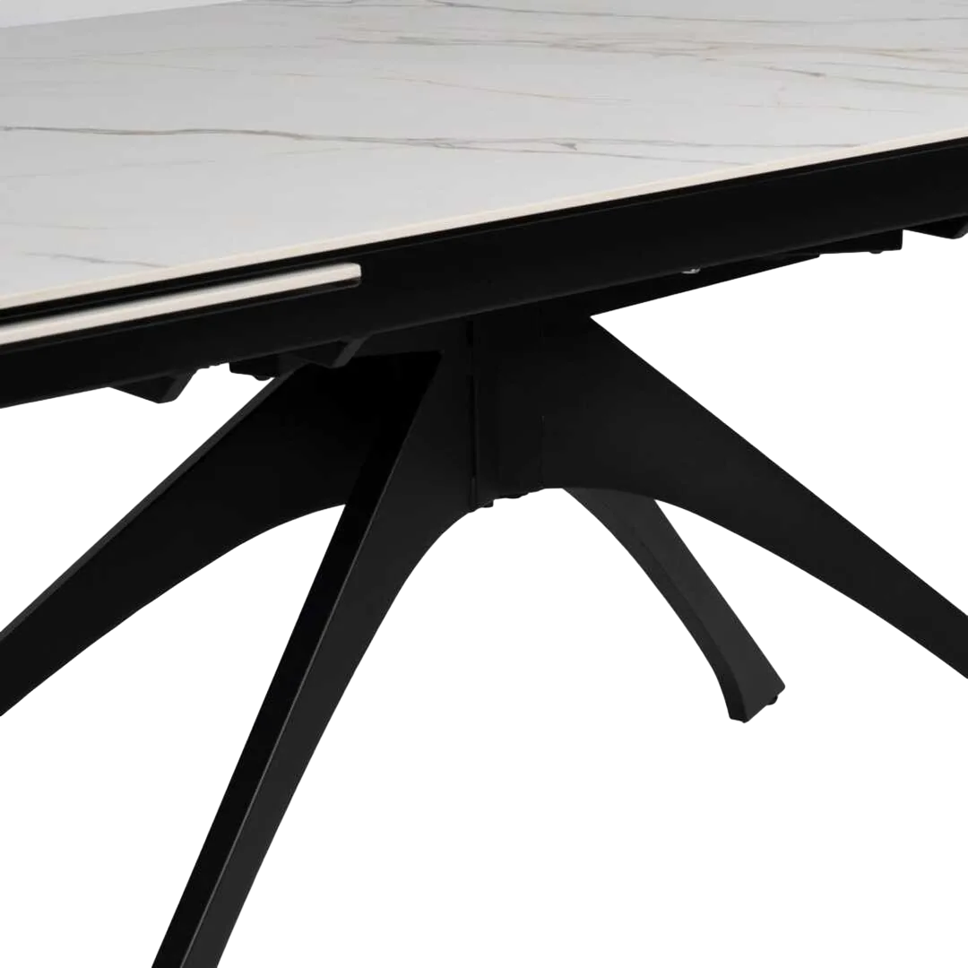 Mesa Marmolada extensible beige y negro con sobre cerámico imitación mármol y base metálica hasta 260cm 180x90x76cm - Ixia - 612538IX - foto-transparente