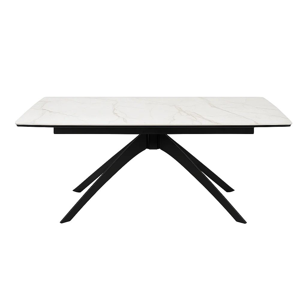 Mesa extensible Marmolada cerámica imitación mármol y cristal con estructura de hierro beige y negro 180x90x76cm - Ixia - 612538IX - foto-transparente