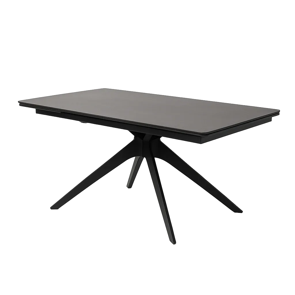 Mesa extensible gris oscuro superficie de cerámica y cristal estructura de hierro 180x90x76cm - Ixia - 612539IX - foto-transparente