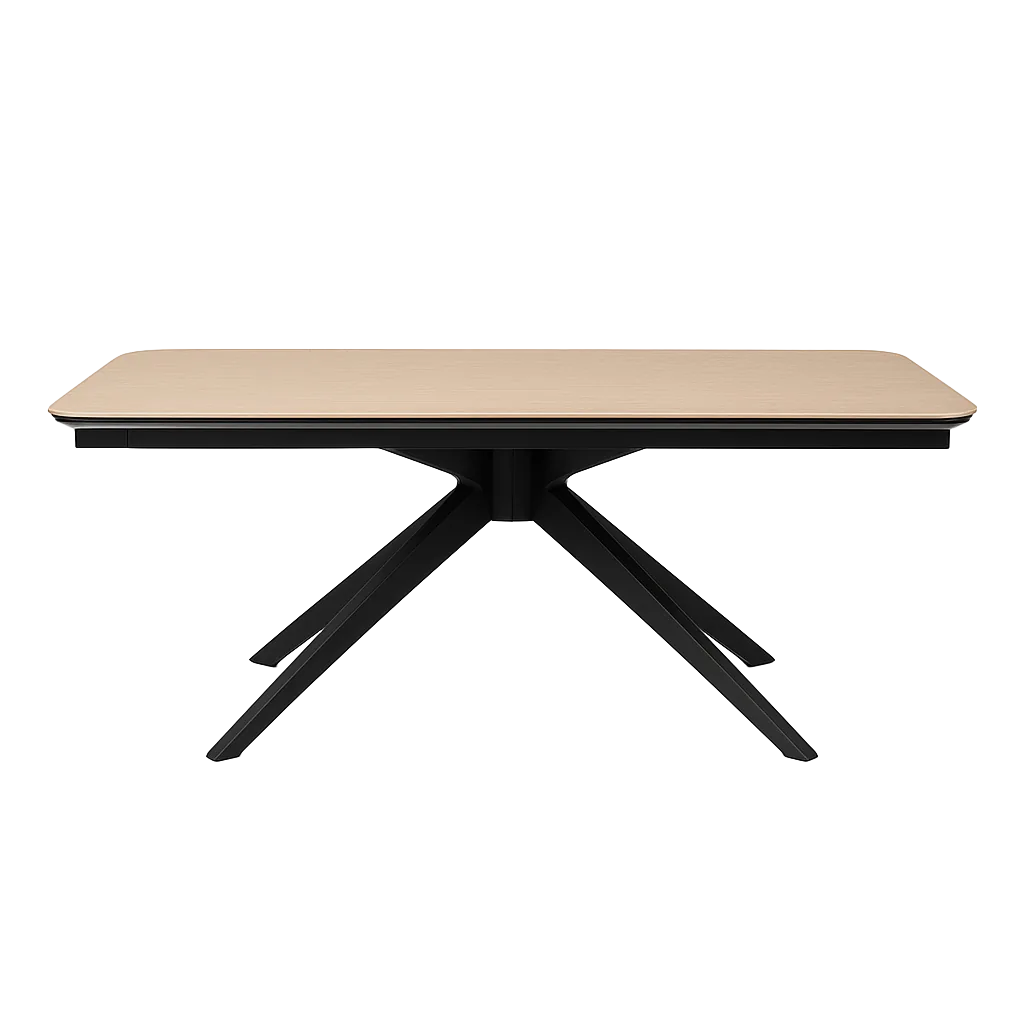Mesa extensible con tapa de cerámica y cristal sobre estructura de hierro acabado natural y negro 180x90x76cm - Ixia - 612540IX - foto-transparente