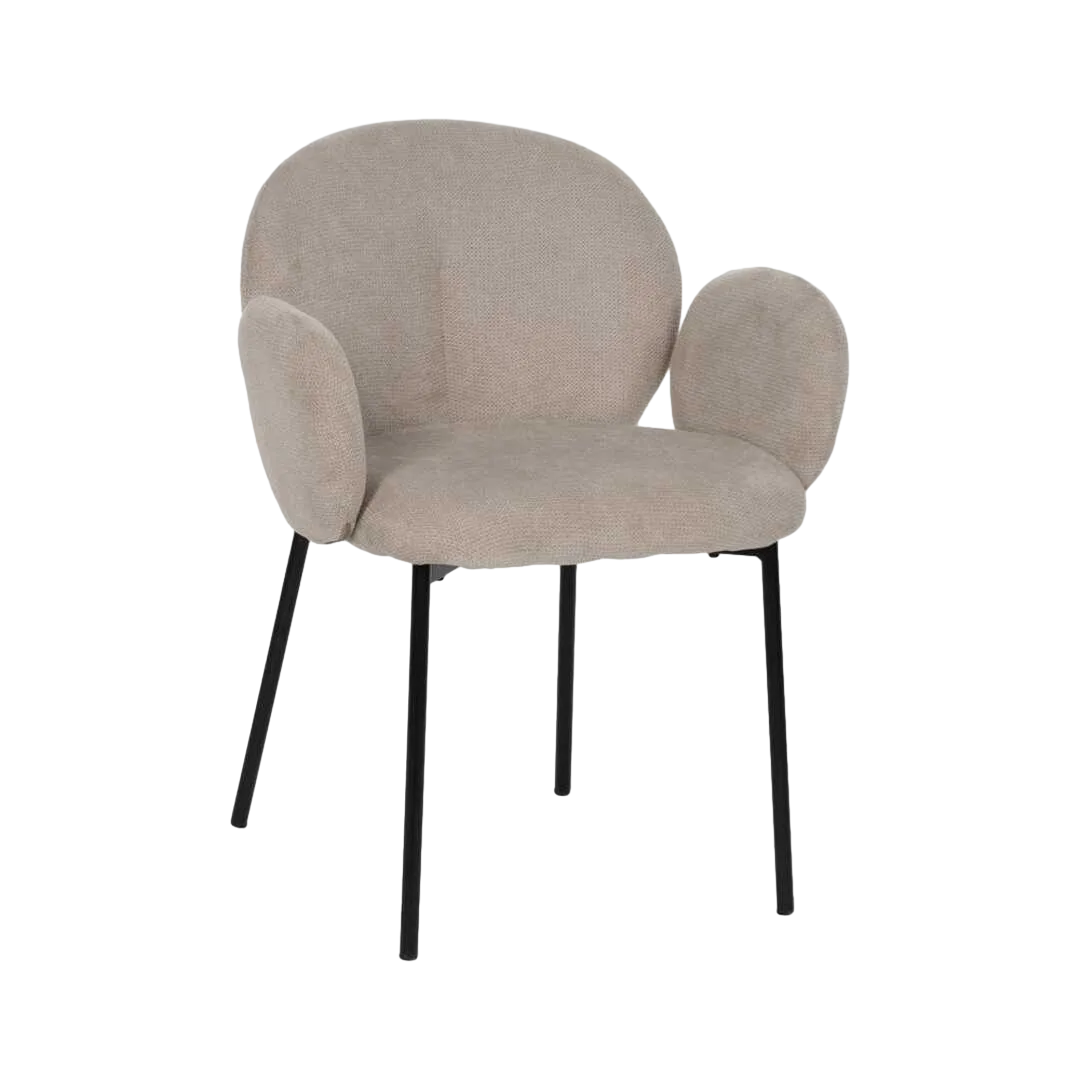 Silla beige tapizada en poliéster con patas metálicas y asiento acolchado 66x60x79cm - Ixia - 612543IX - foto-transparente