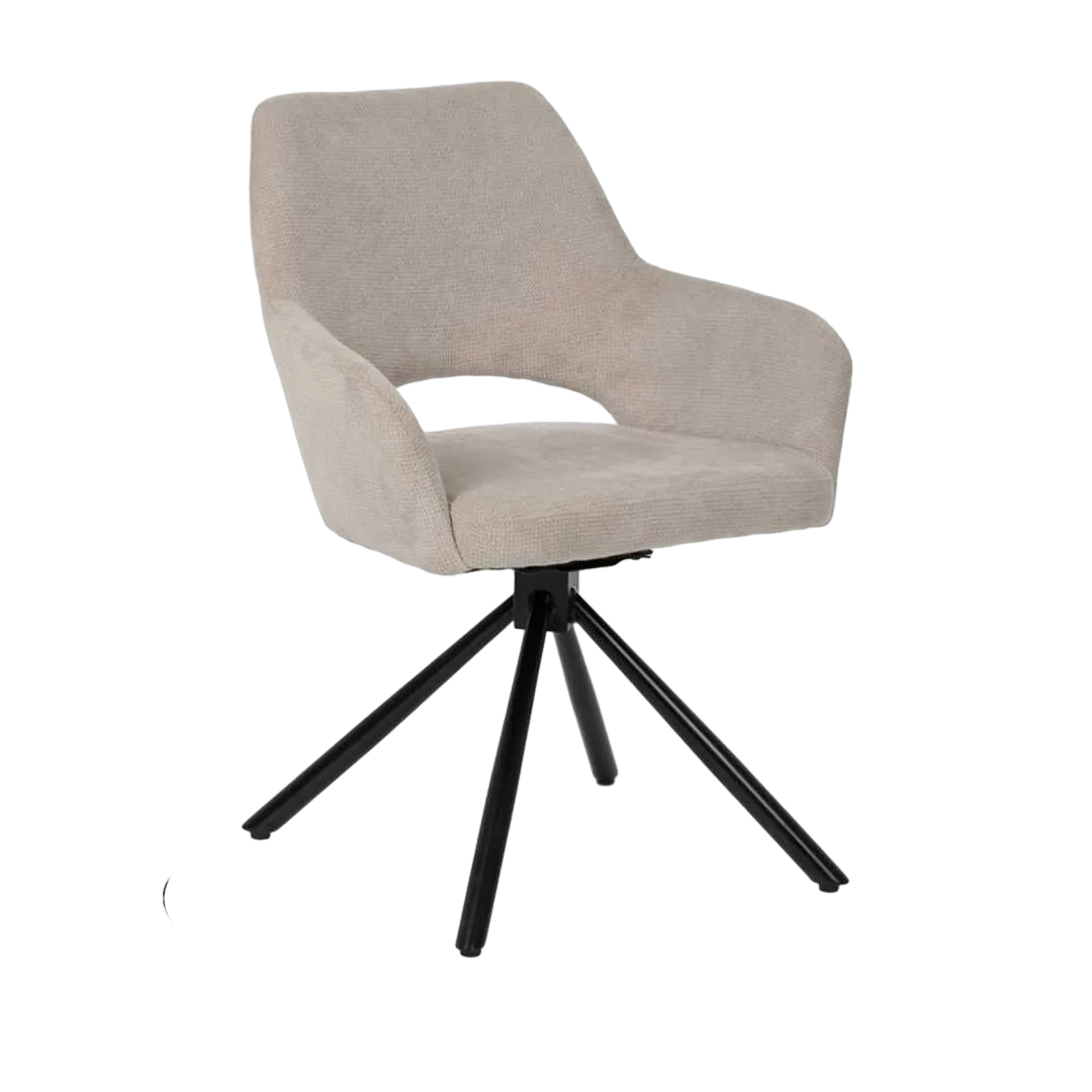 Silla giratoria 180 grados beige tapizada en tejido poliéster con patas metálicas 59.50x62x83.50cm - Ixia - 612547IX - foto-transparente
