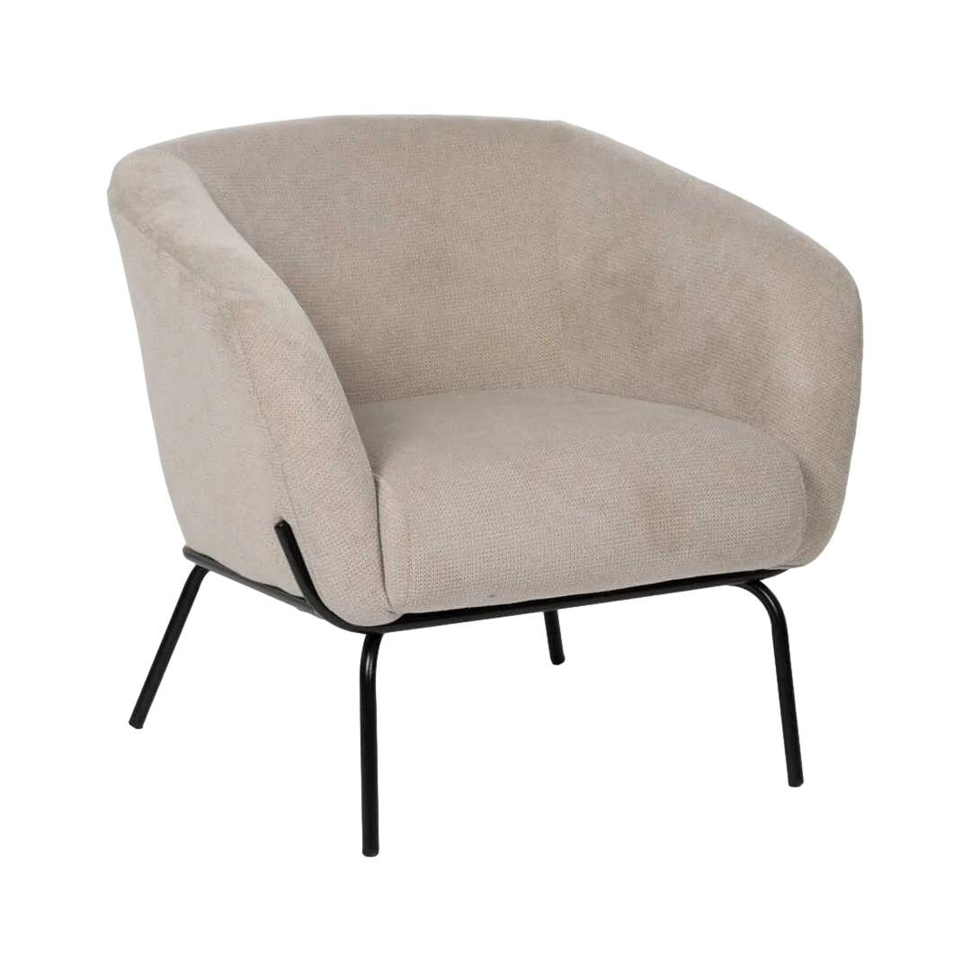 Sillón beige tapizado en tejido poliéster con patas metálicas 77x72x68cm - Ixia - 612551IX - foto-transparente