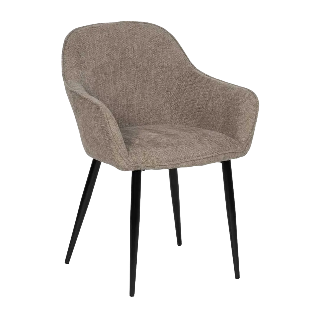 Silla tapizada en tejido taupe acolchada en foam 28kg/m3 con patas de metal 61x59.50x83cm - Ixia - 612581IX - foto-transparente