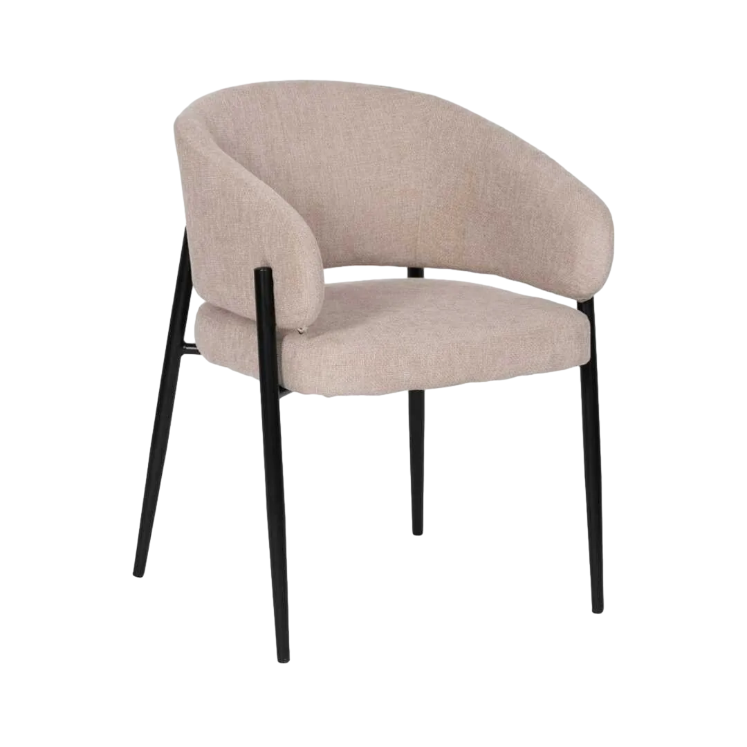 Silla beige tapizada en tejido poliéster con patas de hierro acolchada 60x57x79cm - Ixia - 612594IX - foto-transparente