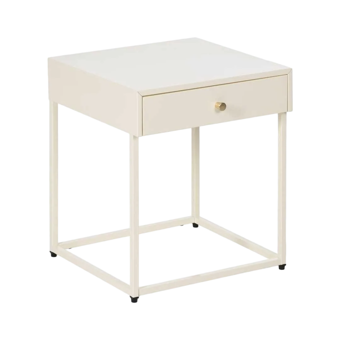 Mesita crema de acero con cajón y tirador dorado acabado brillo 43x41x50cm - Ixia - 612601IX - foto-transparente