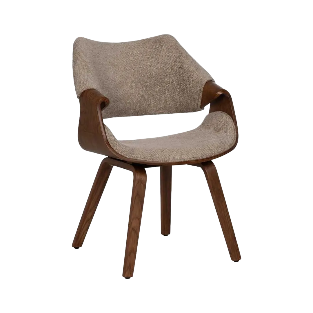 Silla tapizada 100% poliéster beige y marrón con respaldo en madera de haya 61x56x82cm - Ixia - 612642IX - foto-transparente