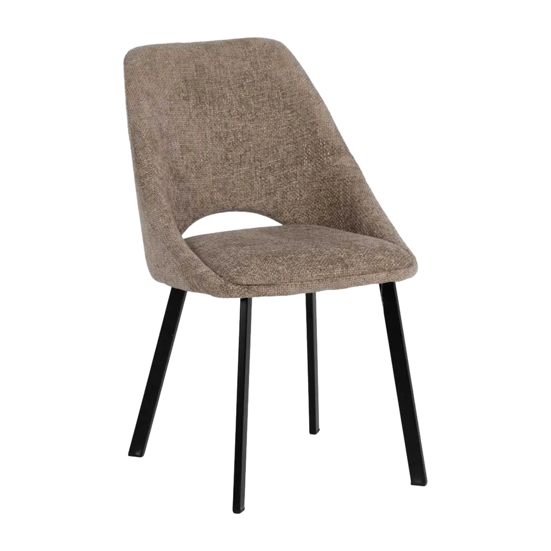 Silla tapizada beige en tejido 100% poliéster con estructura metálica 48x61x85cm - Ixia - 612645IX - foto-transparente