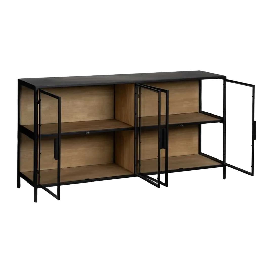 Vitrina en DM y hierro acabado negro y natural 150x38x80cm - Ixia - 612670IX - foto-transparente