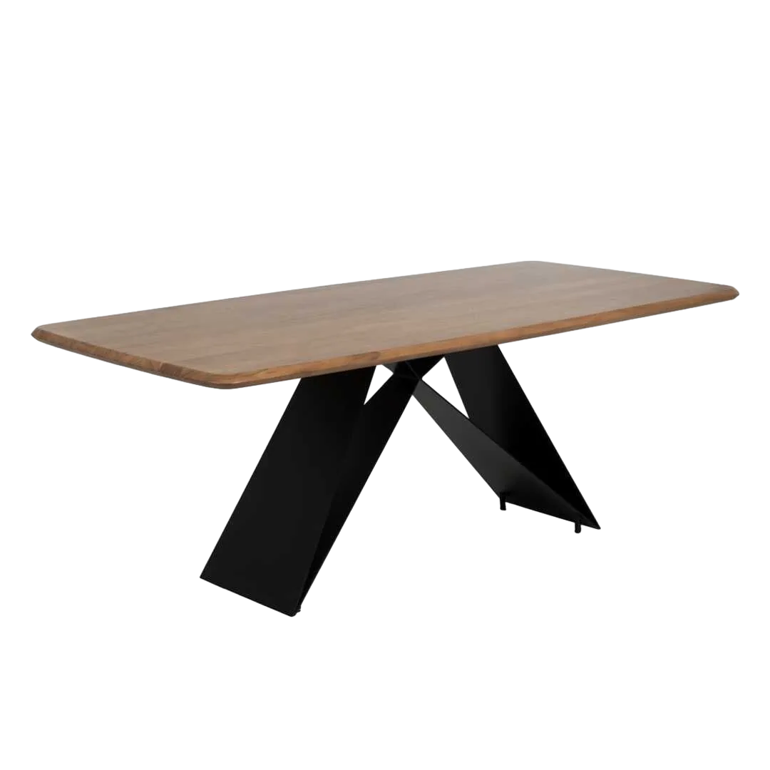 Mesa de comedor madera de acacia y hierro para salón 200x100x77cm - Ixia - 612696IX - foto-transparente