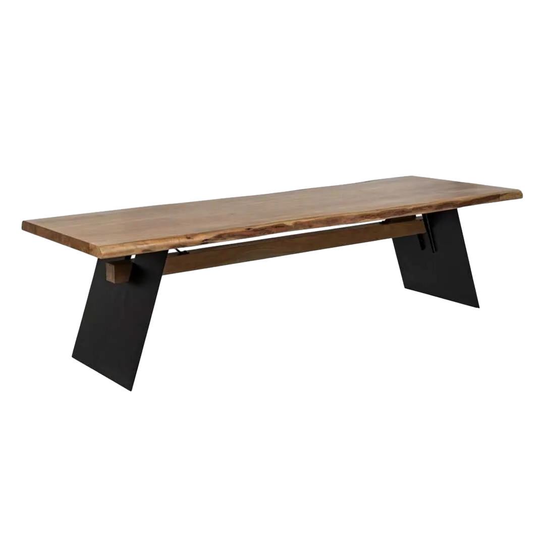 Mesa de comedor rectangular de madera de acacia y hierro tablero 56mm 300x100x77cm - Ixia - 612699IX - foto-transparente