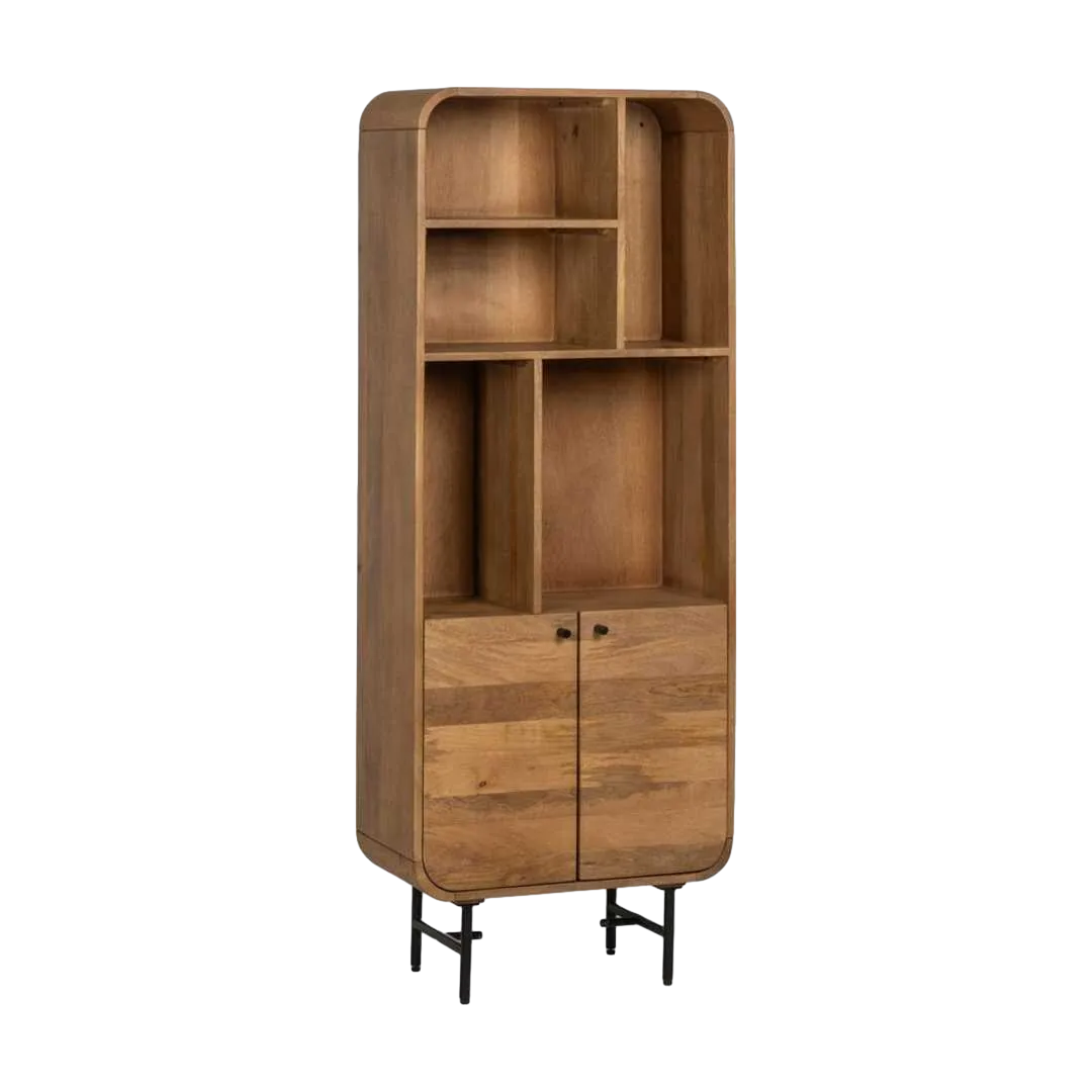 Mueble auxiliar natural en madera de mango y hierro con puertas y estante interior 60x30x160cm - Ixia - 612708IX - foto-transparente