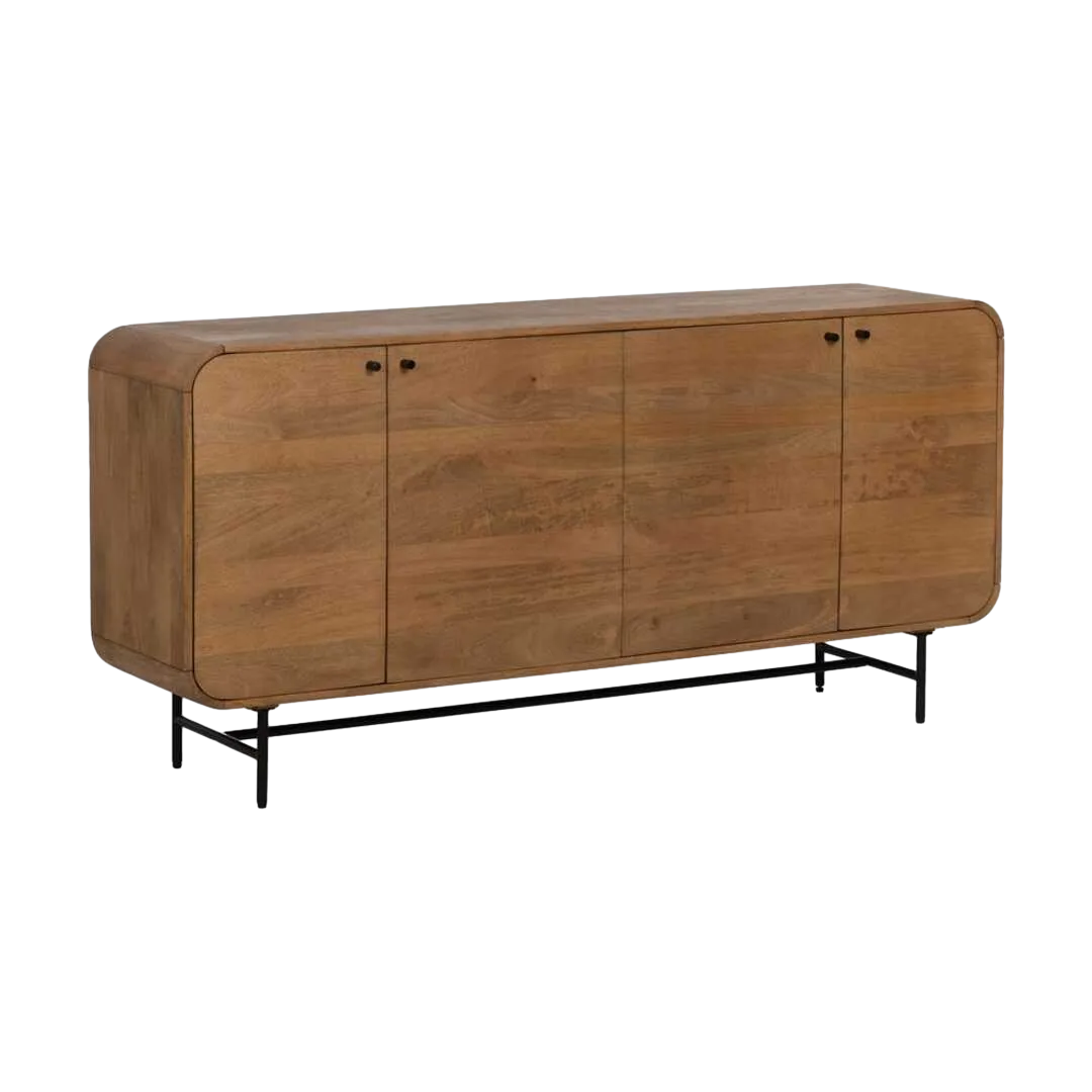 Aparador de madera de mango natural con puertas patas de hierro y una balda interior 170x40x80cm - Ixia - 612711IX - foto-transparente