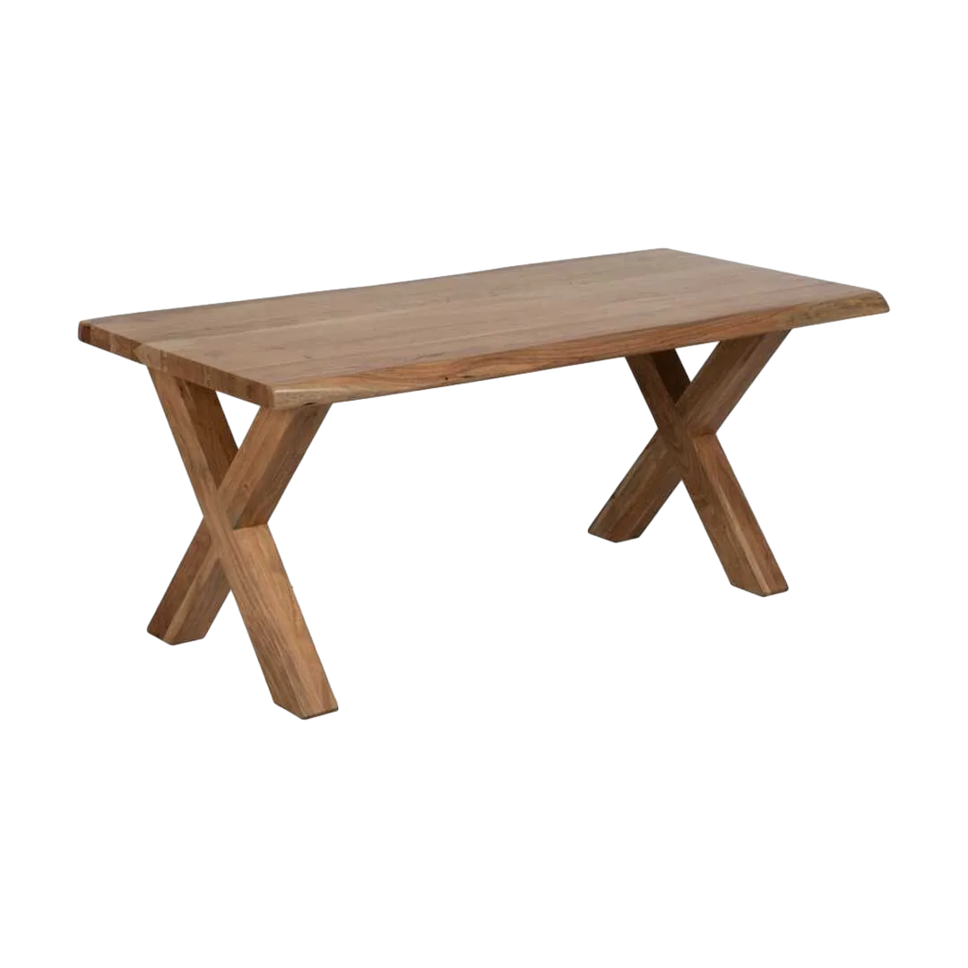 Mesa de comedor en madera de acacia natural con tablero de 5cm y patas en 3 posiciones 180x90x76cm - Ixia - 612794IX - foto-transparente