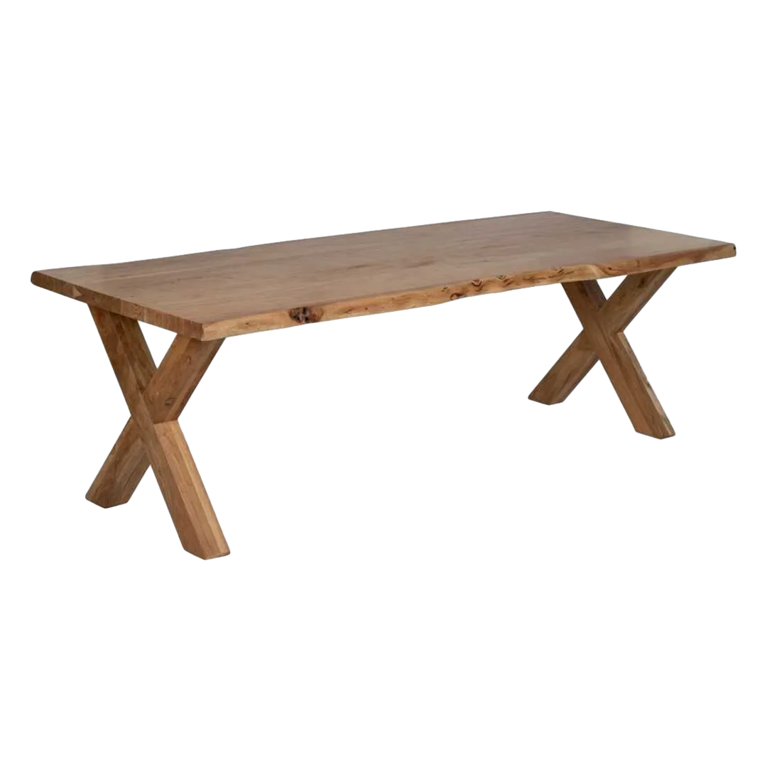 Mesa de comedor de madera de acacia natural tablero 5cm patas ajustables 3 posiciones 240x100x76cm - Ixia - 612795IX - foto-transparente