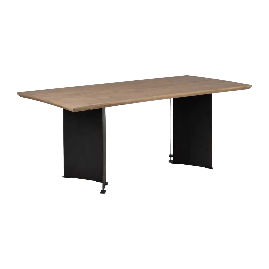 Mesa de comedor natural en madera de mango y hierro 190x90x77cm - Ixia - 612853IX - foto-transparente