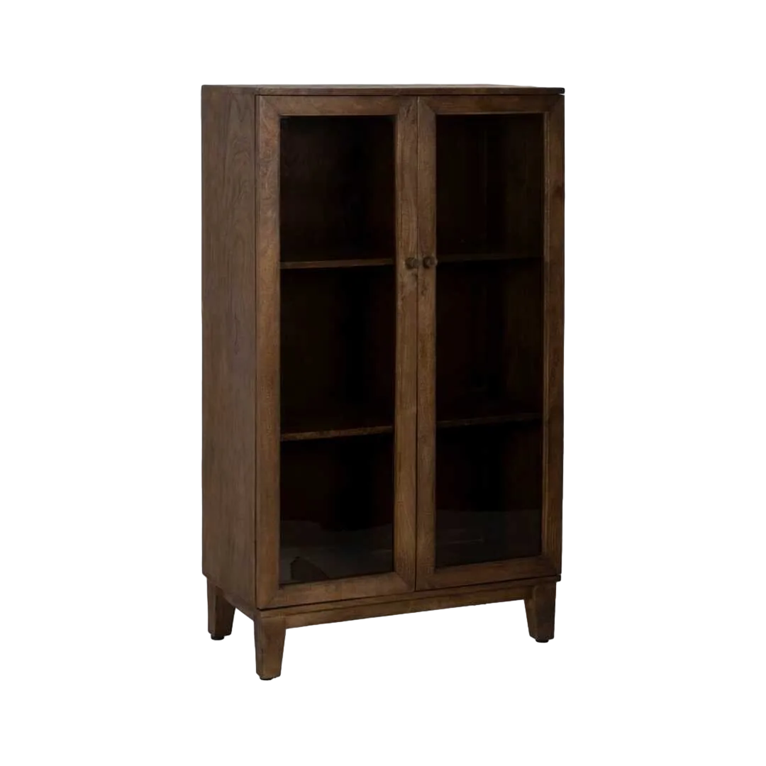 Vitrina marrón en madera de mango con puertas de cristal 80x40x140cm - Ixia - 612865IX - foto-transparente