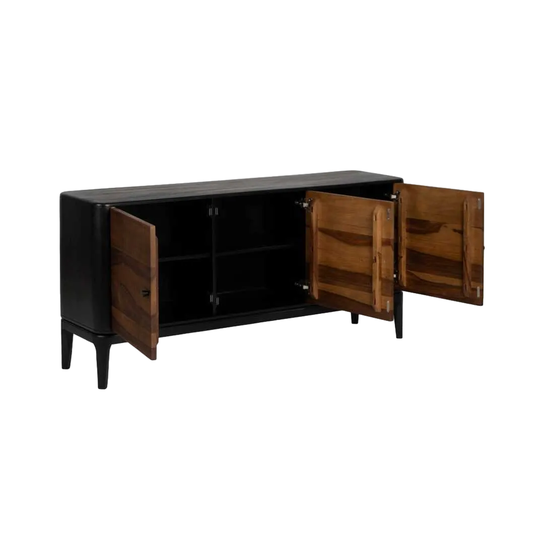 Aparador en madera de mango y sheesham marrón y negro para salón 160x40x75cm - Ixia - 612966IX - foto-transparente