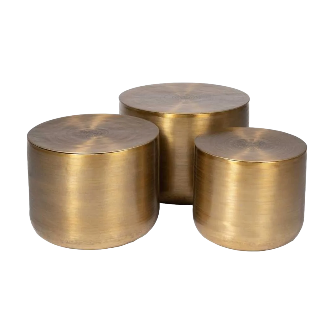 Set de 3 mesas auxiliares de aluminio acabado oro viejo aptas para almacenaje 58.50x58.50x41.90cm - Ixia - 613044IX - foto-transparente