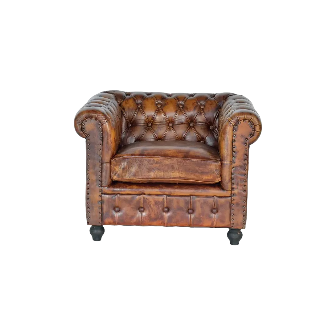 Sillón Chester Lurim piel marrón capitoné madera asiento acolchado 96x82x70cm - Giner y Colomer - 6130GYC - foto-transparente