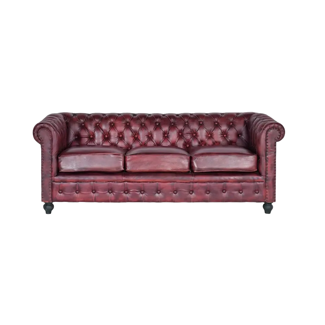 Sofá Chester Sarin 3 plazas piel marrón capitoné Urban Chester 200x85x72cm - Giner y Colomer - 6131GYC - foto-transparente