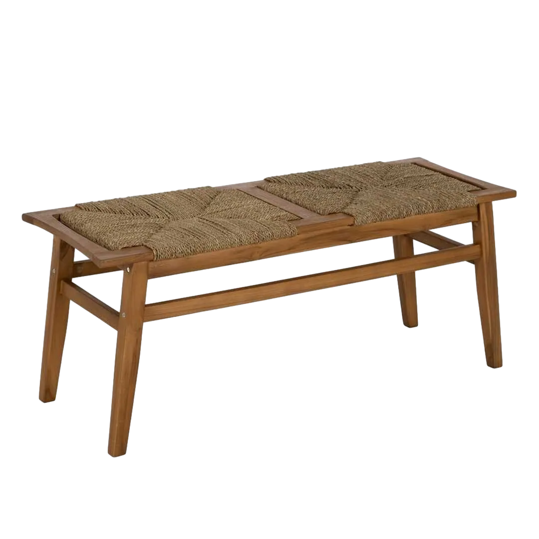 Banco de madera de teka con asiento de mendong color natural 110x40x46cm - Ixia - 613263IX - foto-transparente