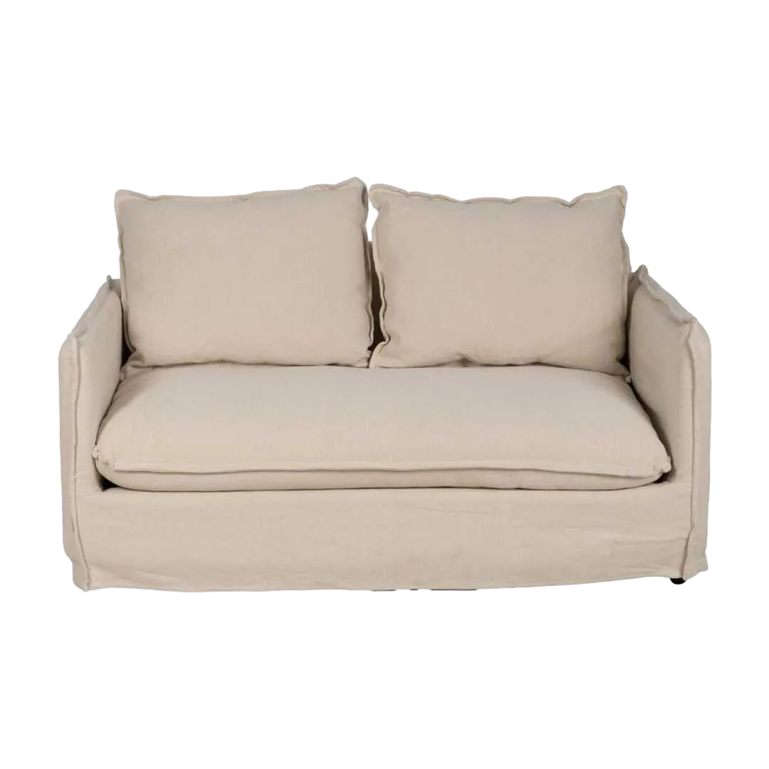 Sofá 2 plazas crema en tejido lino y algodón desenfundable estructura madera de pino relleno foam y pluma patas negras 160x95x85cm - Ixia - 613264IX - foto-transparente
