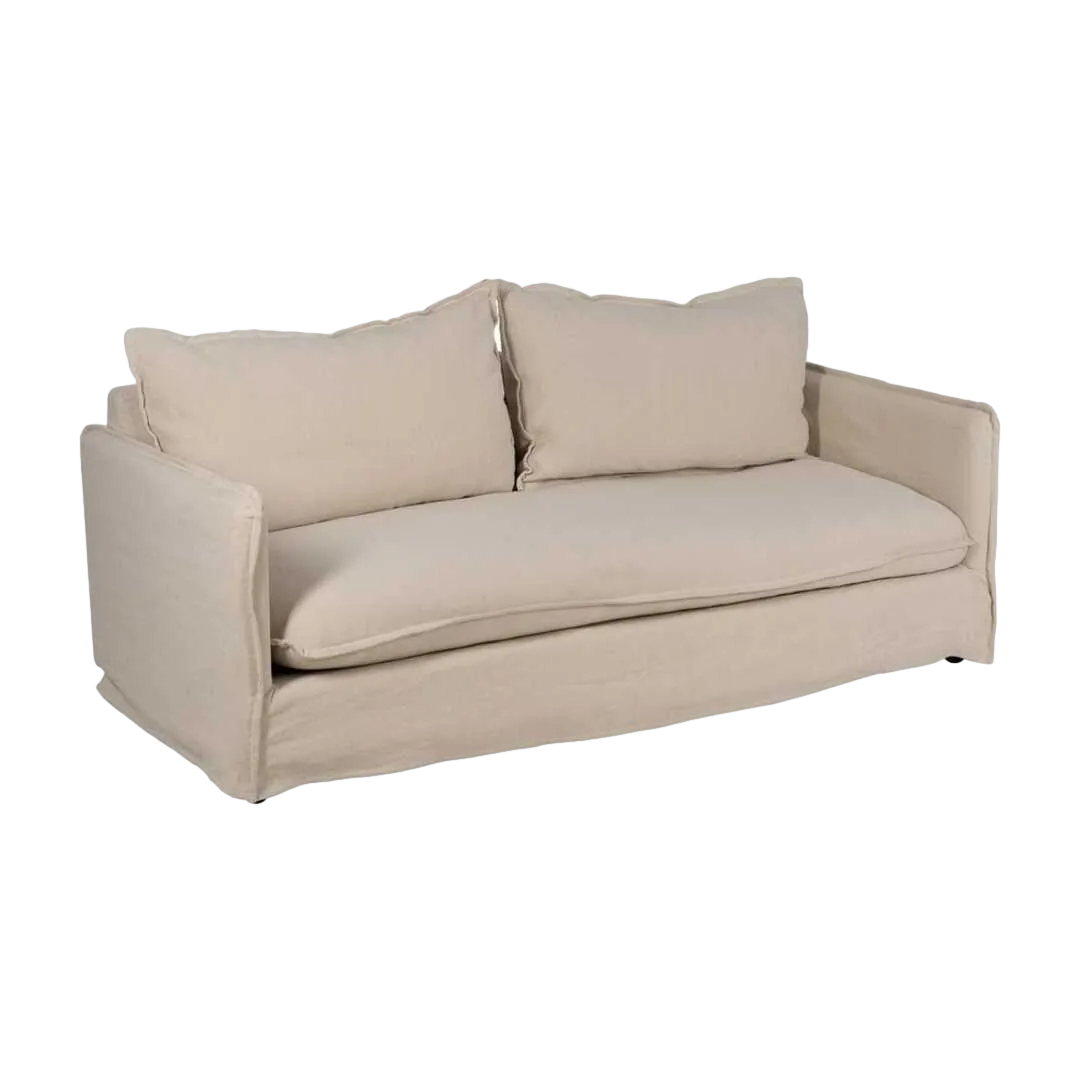 Sofá 3 plazas crema desenfundable en tejido lino y algodón estructura madera de pino patas negras 200x95x85cm - Ixia - 613265IX - foto-transparente