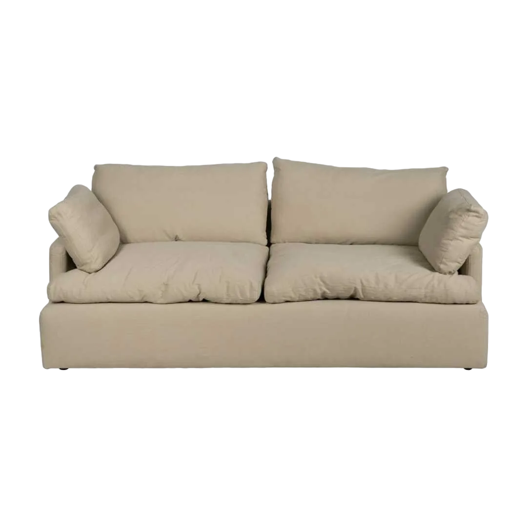 Sofá 3 plazas beige tapizado en tejido lino y algodón desenfundable relleno foam y pluma patas negras 212x100x83cm - Ixia - 613267IX - foto-transparente