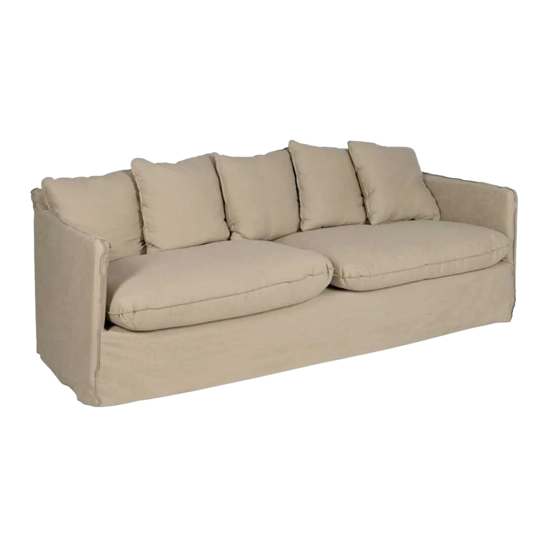 Sofá 3 plazas tapizado lino y algodón beige desenfundable con patas negras y cojines incluidos 216x94x93cm - Ixia - 613268IX - foto-transparente