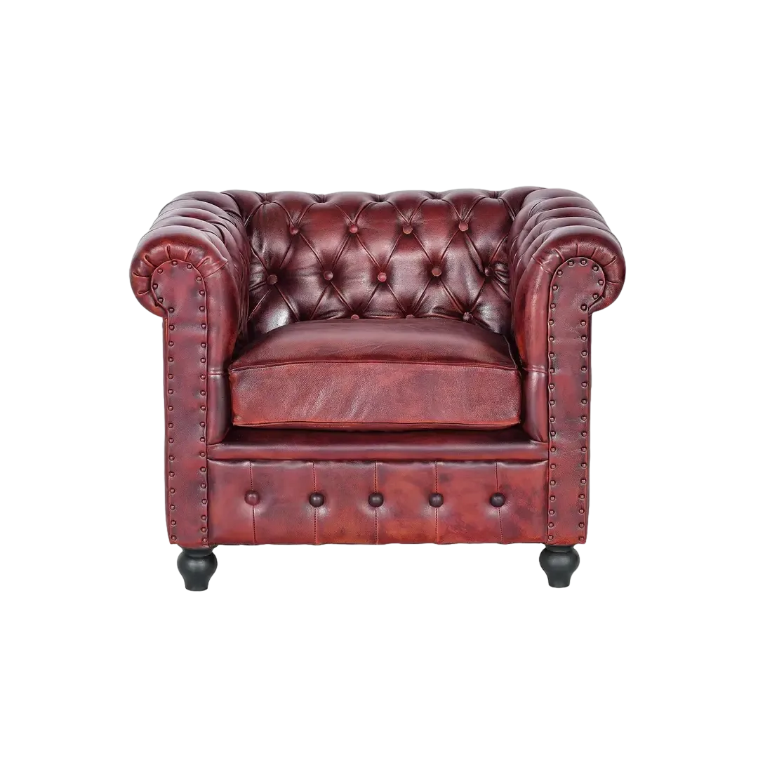 Sillón Teval Chester en piel vacuno marrón capitoné 96x85x72cm - Giner y Colomer - 6132GYC - foto-transparente