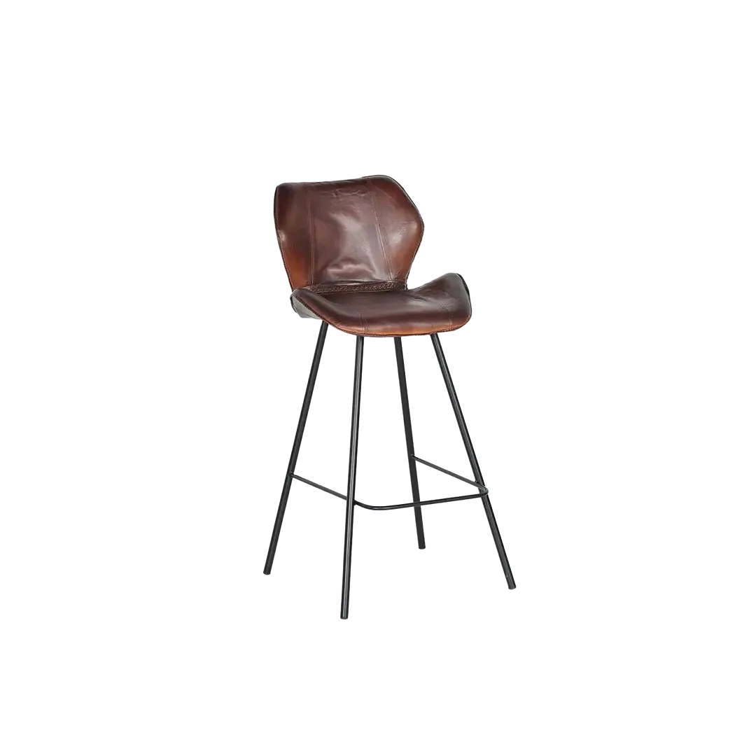 Taburete Korin en piel de vacuno y estructura metálica asiento acolchado marrón 49x50x102cm - Giner y Colomer - 6133GYC - foto-transparente