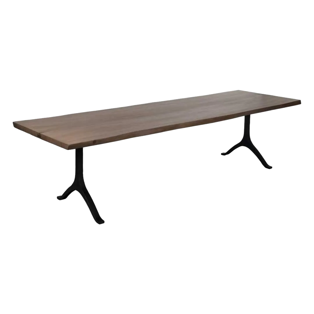 Mesa de comedor para salón en madera de suar con patas de hierro 300x90x77cm - Ixia - 613481IX - foto-transparente