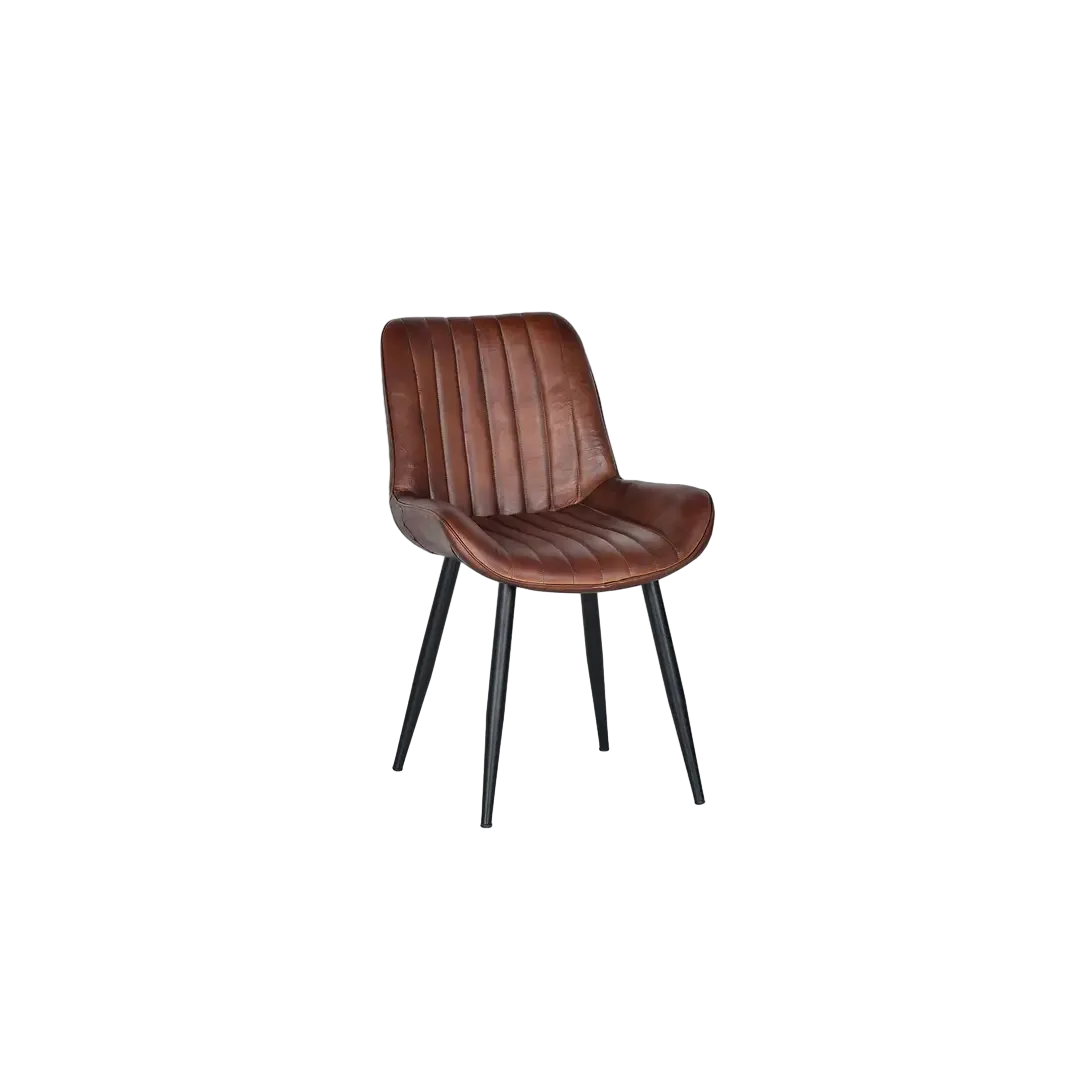 Silla industrial tapizada en piel marrón con estructura de hierro negro y respaldo ergonómico 53x63x87cm - Giner y Colomer - 6134GYC - foto-transparente