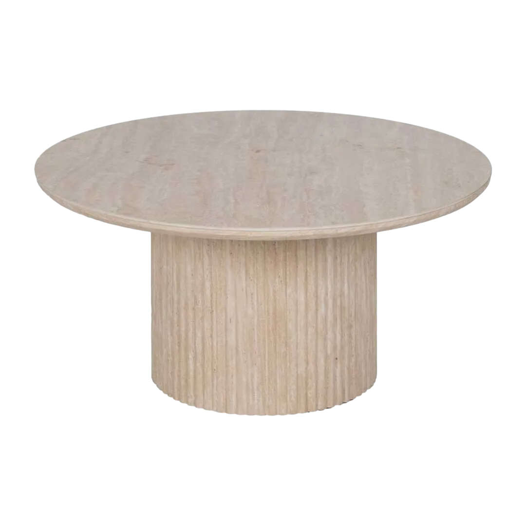 Mesa de centro beige piedra con sobre de piedra sinterizada y patas en MDF 90x90x45cm - Ixia - 613517IX - foto-transparente