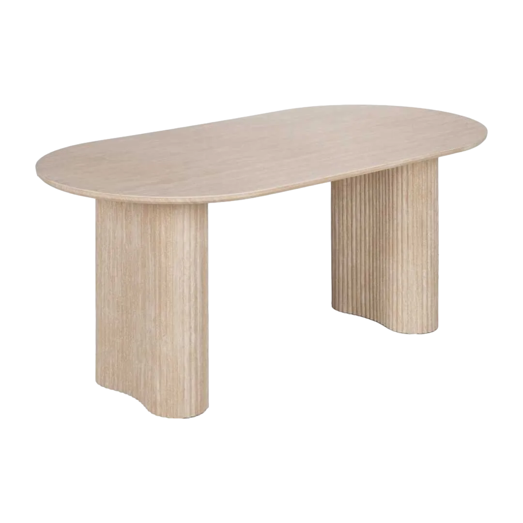 Mesa de comedor beige piedra con sobre de piedra sinterizada y patas en MDF y papel 180x90x76cm - Ixia - 613520IX - foto-transparente