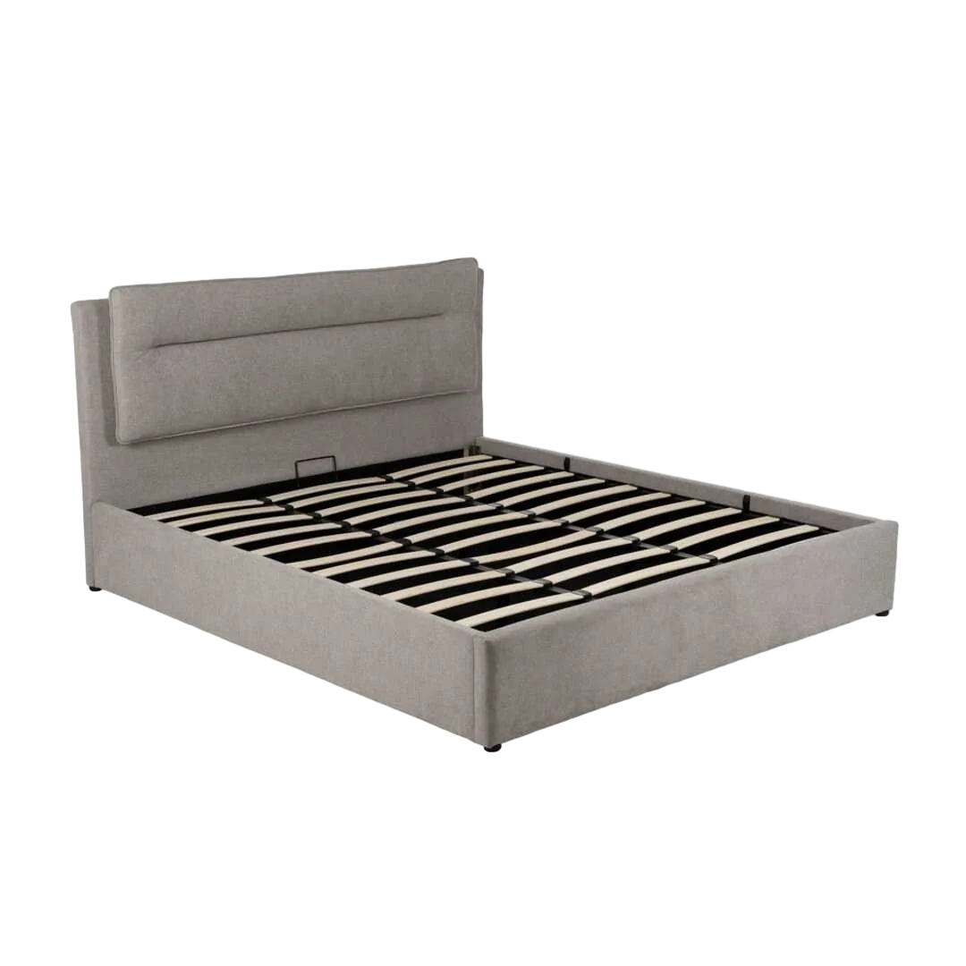 Cama tapizada gris para colchón con estructura de madera contrachapada y relleno de foam 191x212x113cm - Ixia - 613532IX - foto-transparente