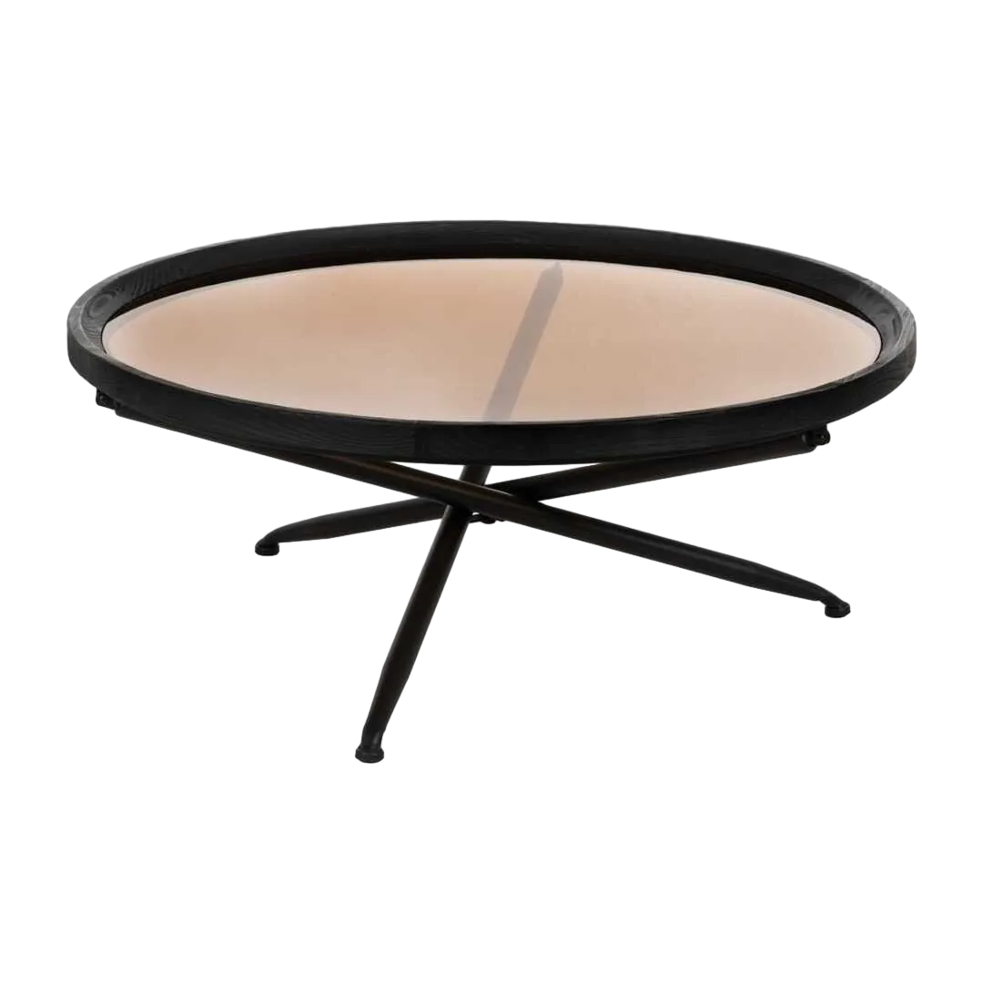 Mesa de centro negra en madera de abeto y hierro con tapa de cristal templado 100x100x40cm - Ixia - 613596IX - foto-transparente