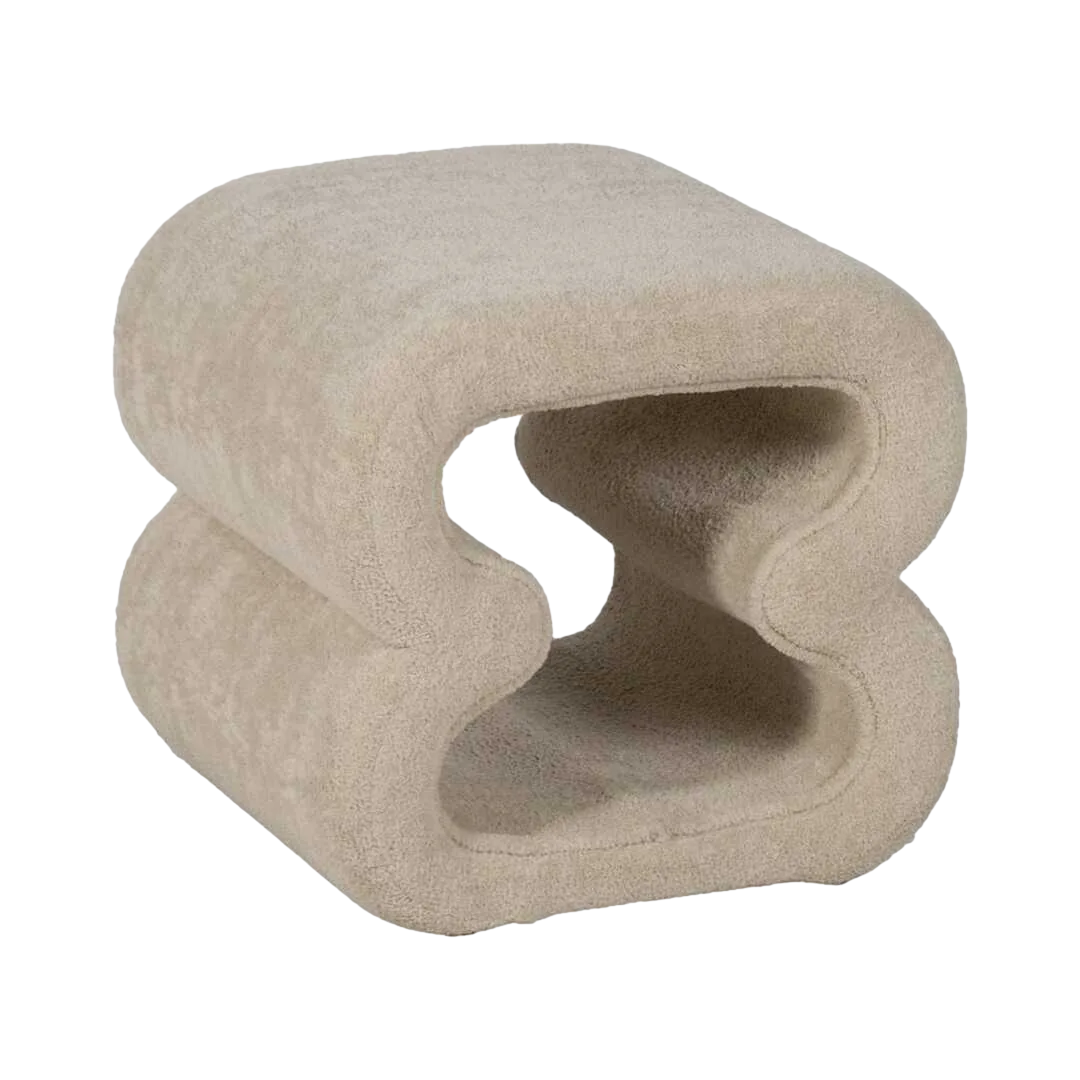 Puf beige tapizado en tejido 100% poliéster estructura de hierro y madera contrachapada 45x42x42cm - Ixia - 613641IX - foto-transparente