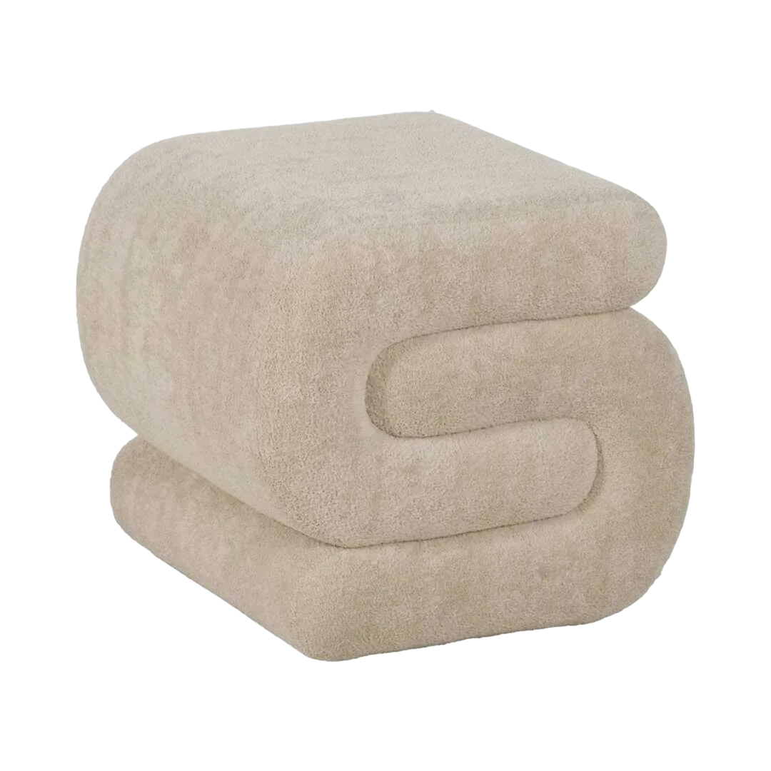 Puf beige de tejido 100% poliéster con estructura en madera de pino y contrachapado y relleno de espuma 51x47x45cm - Ixia - 613642IX - foto-transparente