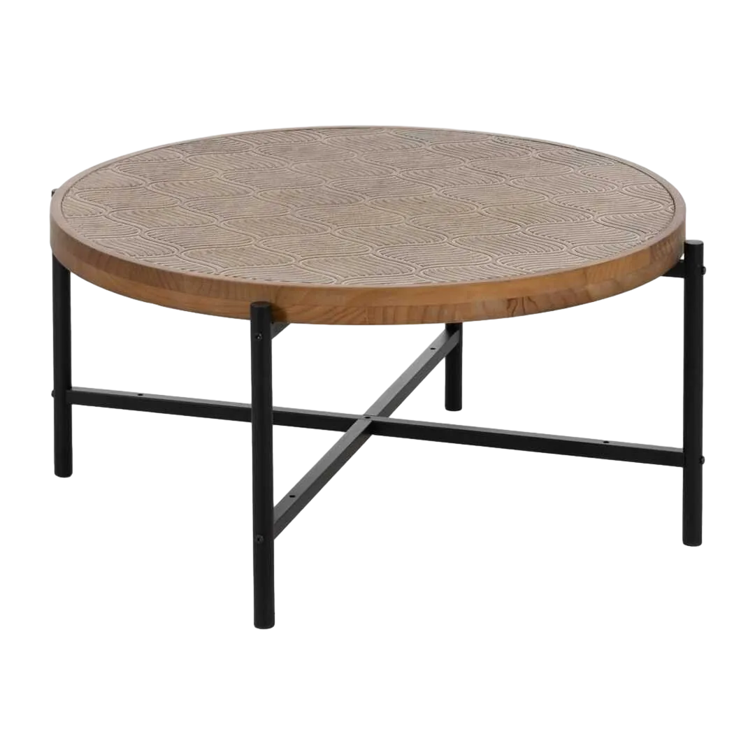 Mesa de centro de pino y hierro acabado natural y negro 89x89x42.50cm - Ixia - 613900IX - foto-transparente