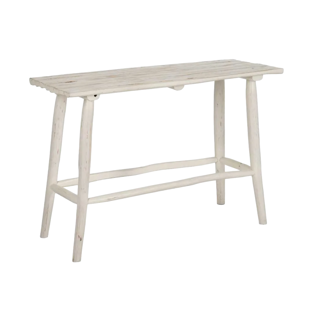 Consola en madera de teca acabado blanco rozado 120x40x80cm - Ixia - 614098IX - foto-transparente