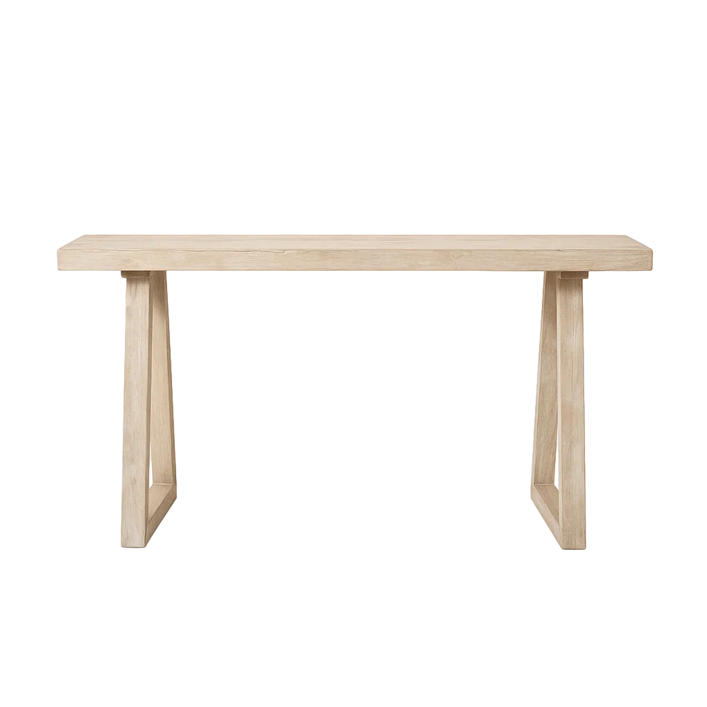 Consola en madera de suar blanco rozado con tablero de 6cm 210x40x80cm - Ixia - 614099IX - foto-transparente