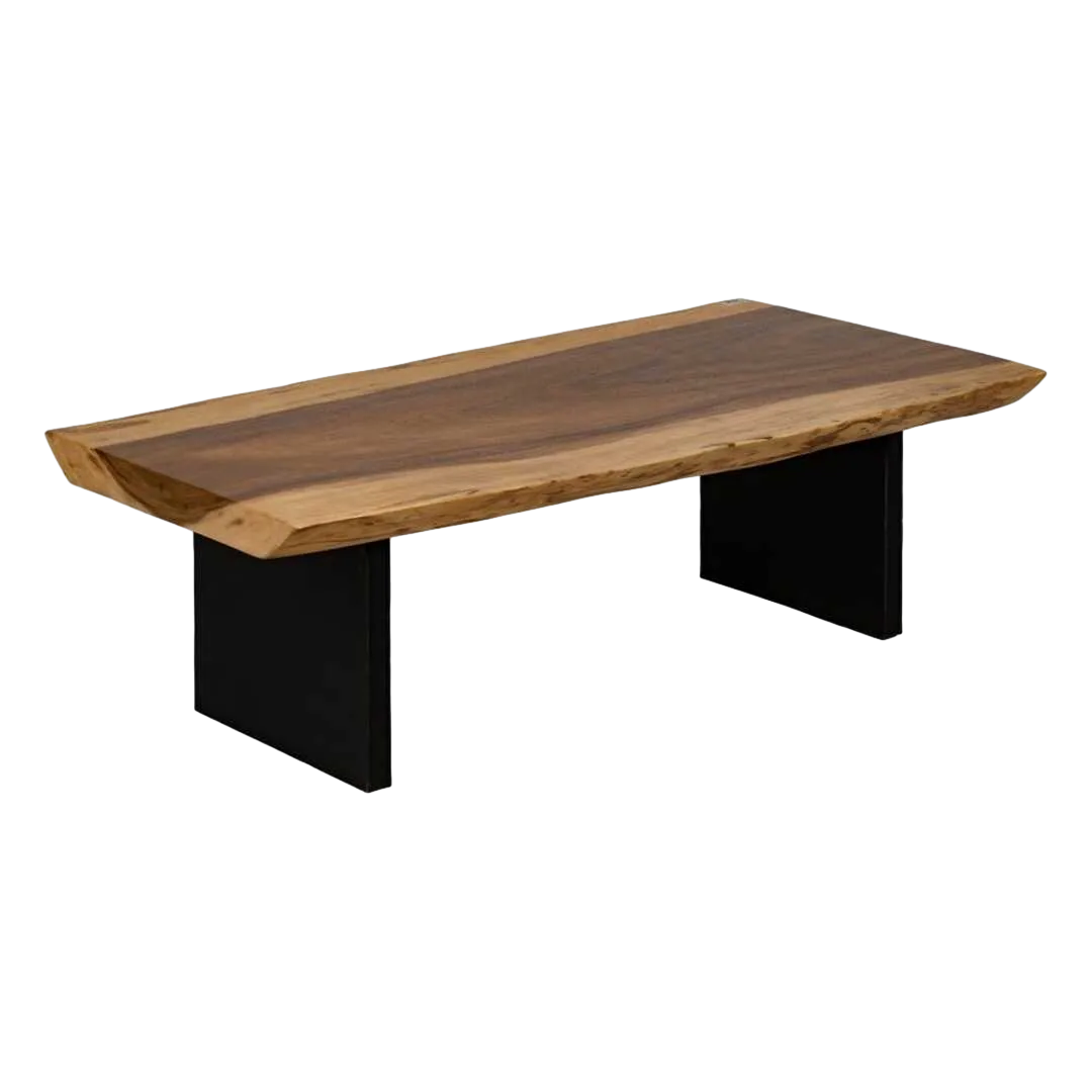 Mesa de centro madera de suar y hierro color natural tablero 7cm 150x70x45cm - Ixia - 614101IX - foto-transparente
