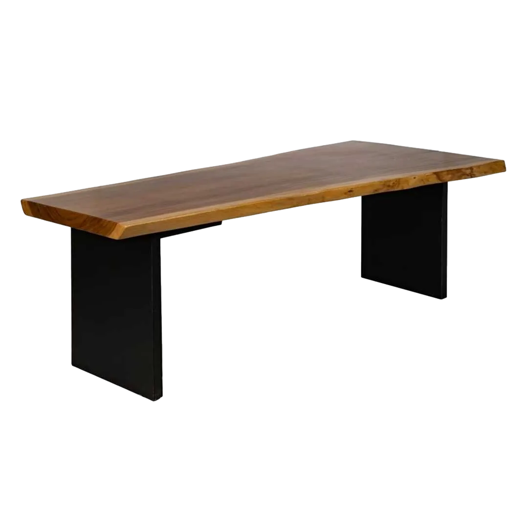 Mesa de comedor natural en madera de suar y hierro para salón 300x80x80cm - Ixia - 614103IX - foto-transparente