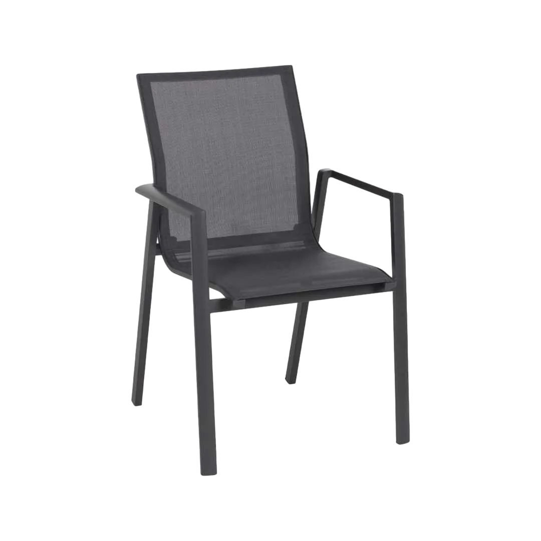 Silla apilable de aluminio y textileno para exterior altura asiento 44.5cm altura respaldo 45cm 56.50x61.50x88.50cm - Ixia - 614439IX - foto-transparente