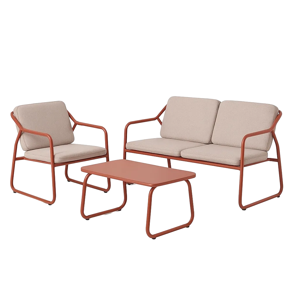 Conjunto de jardín en acero 1 sofá 2 sillones y mesa de centro con tablero de cristal templado 1x0x0cm - Ixia - 614444IX - foto-transparente