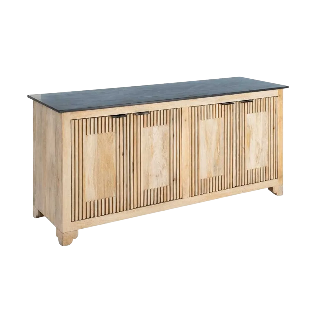 Aparador de madera de mango y mármol para salón con puertas 179x57x90cm - Ixia - 614463IX - foto-transparente